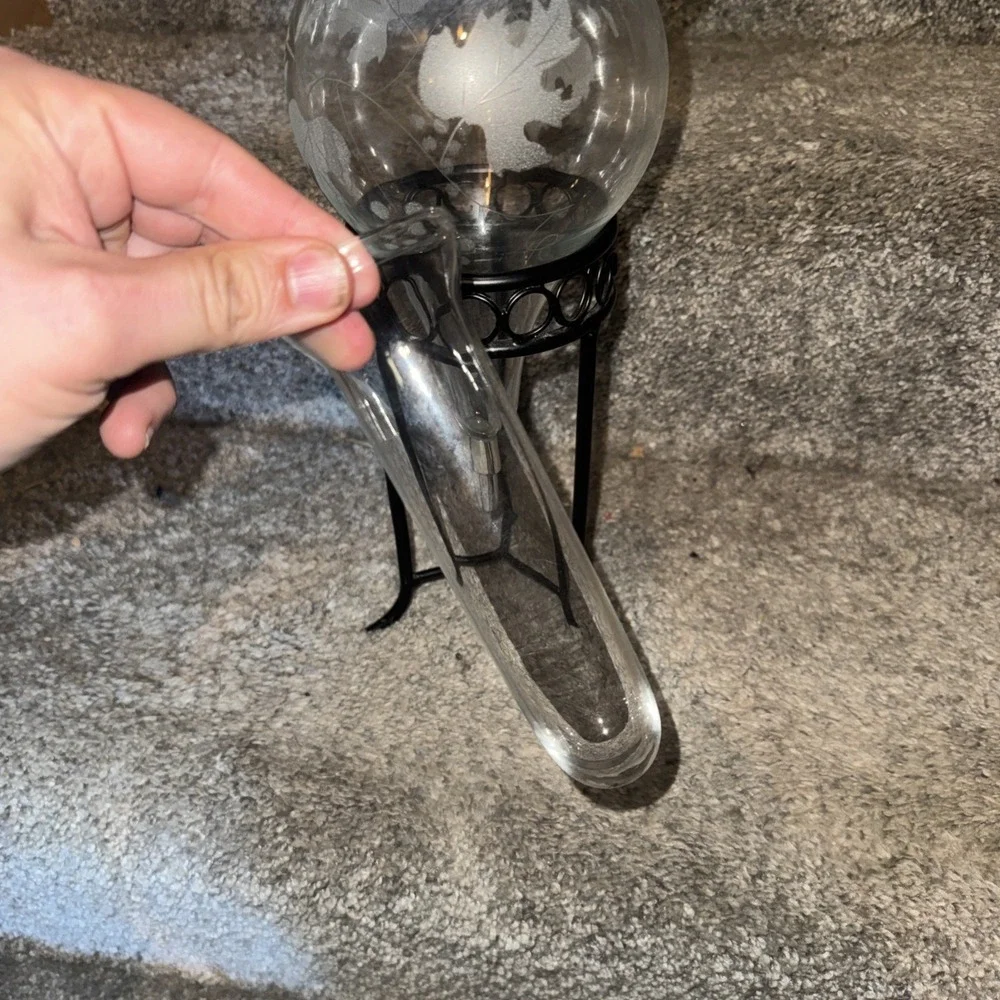 Vintage Wrought Iron Etched Glass Wine Aerator Dispenser Grape Leaves Grapes